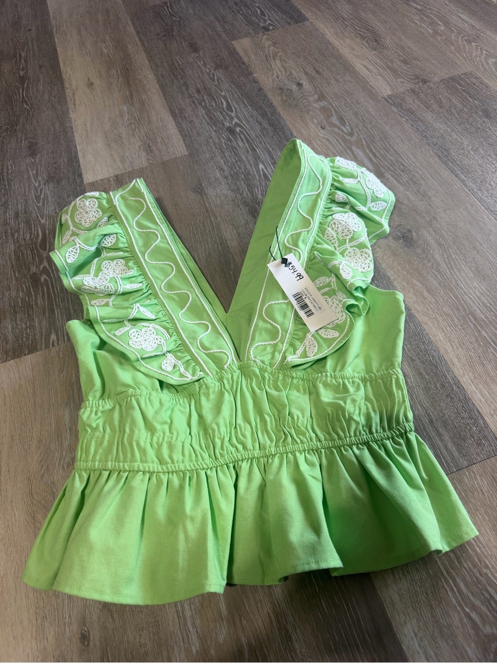 Women's Green Ruffle V-Neck Peplum Top